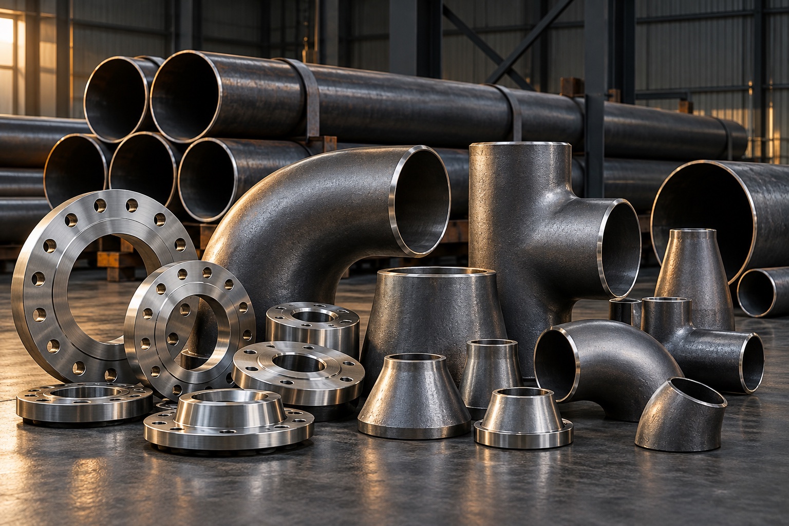 Illustrative industrial pipe, flanges and fittings